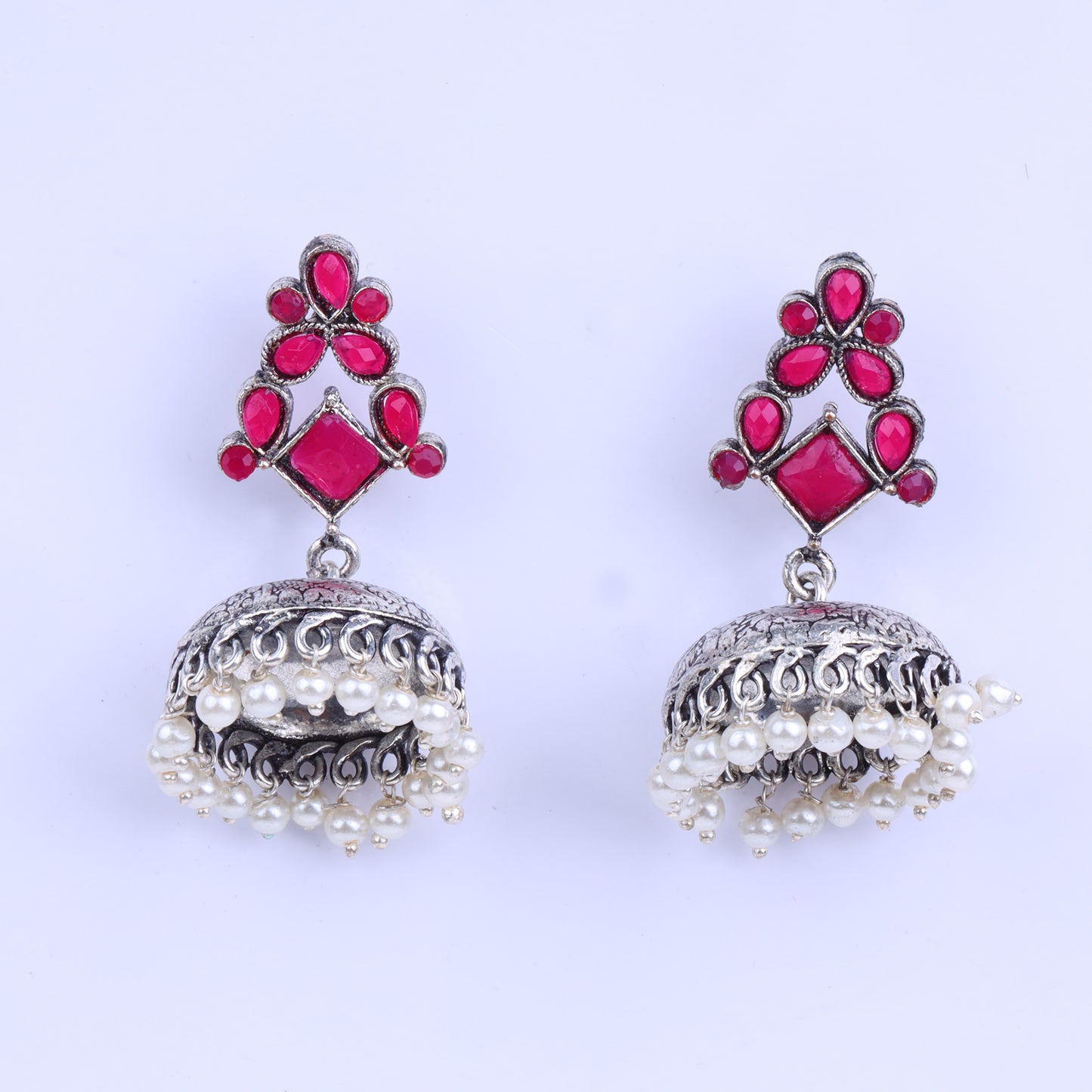 Dazzle Dome pral jhumki earrings (Red)