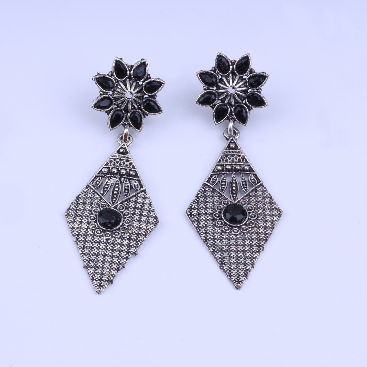 Kite delight stone studded dangler earrings (Black)