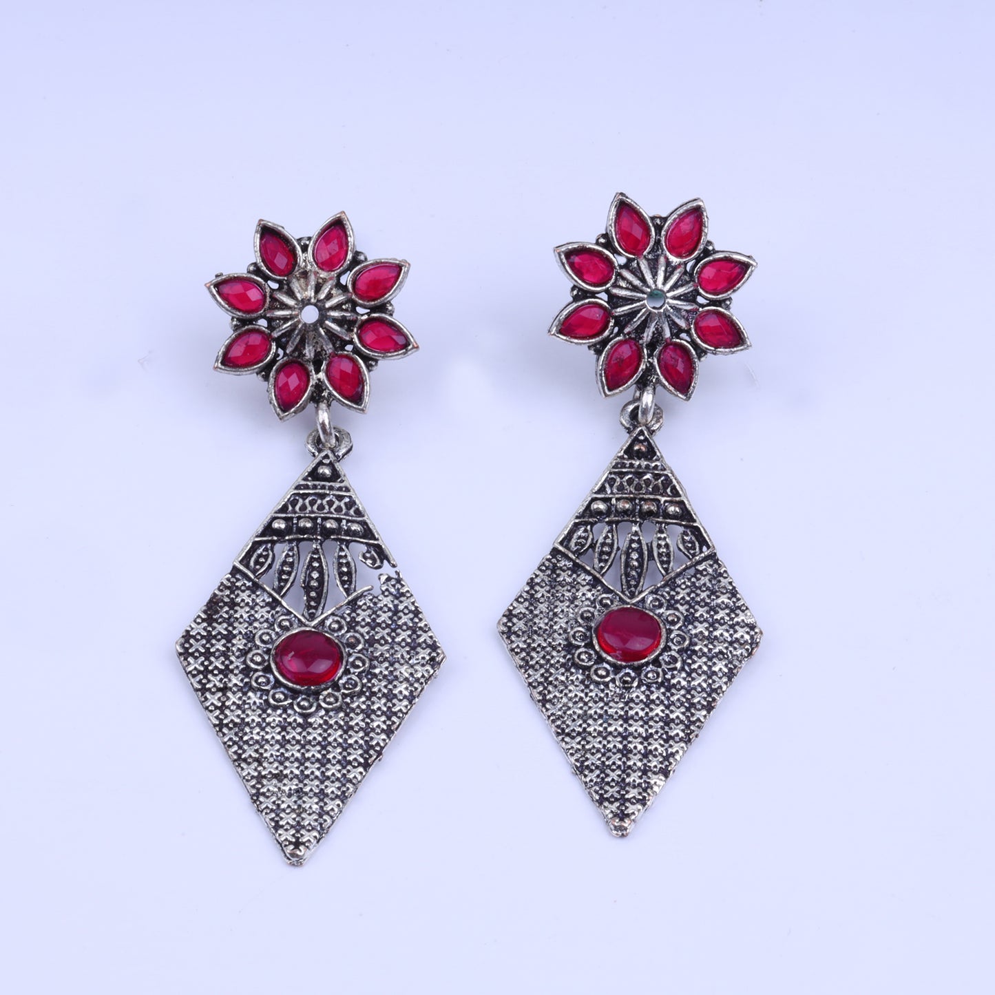 Kite delight stone studded dangler earrings (Red)