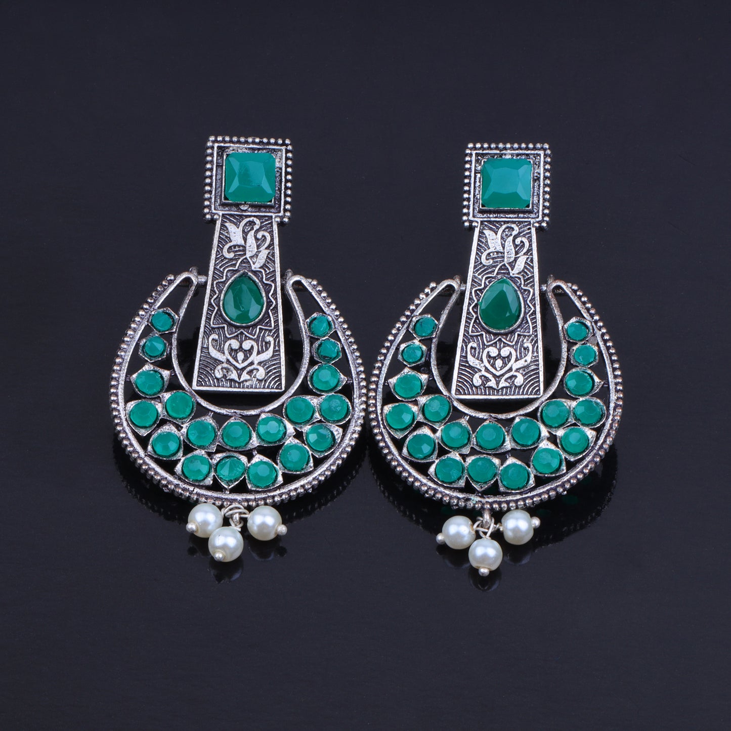 Moonfall stone studded dangler earrings (Green)
