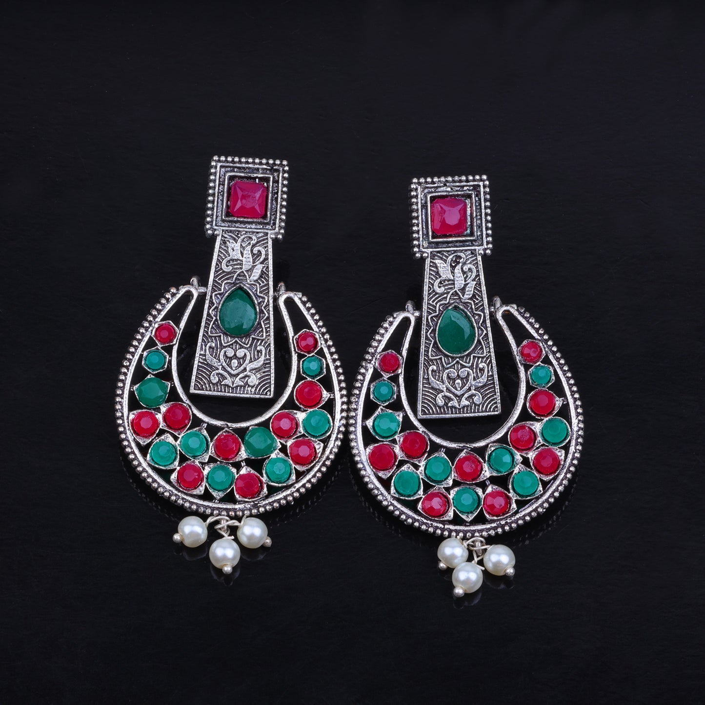 Moonfall stone studded dangler earrings (Multicolored)
