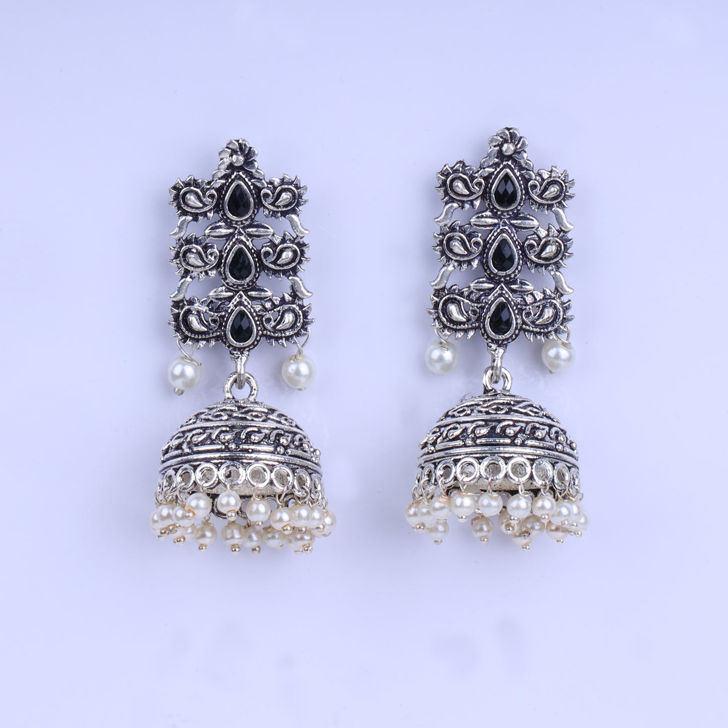 Sitara stone studded jhumki earrings (Black)