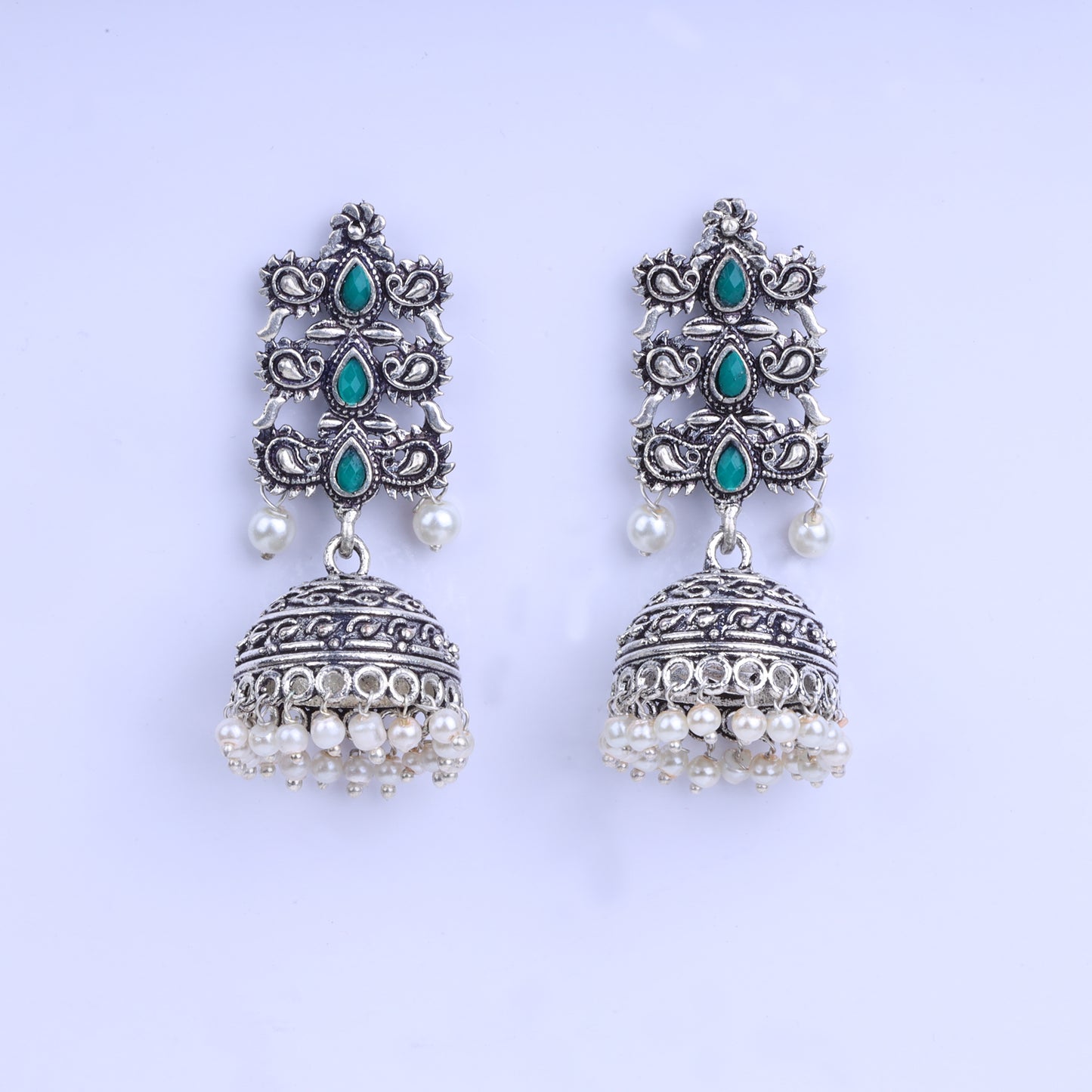 Sitara stone studded jhumki earrings (Green)