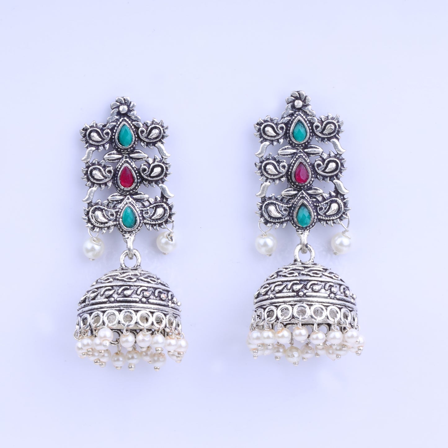 Sitara stone studded jhumki earrings (Multicolored)