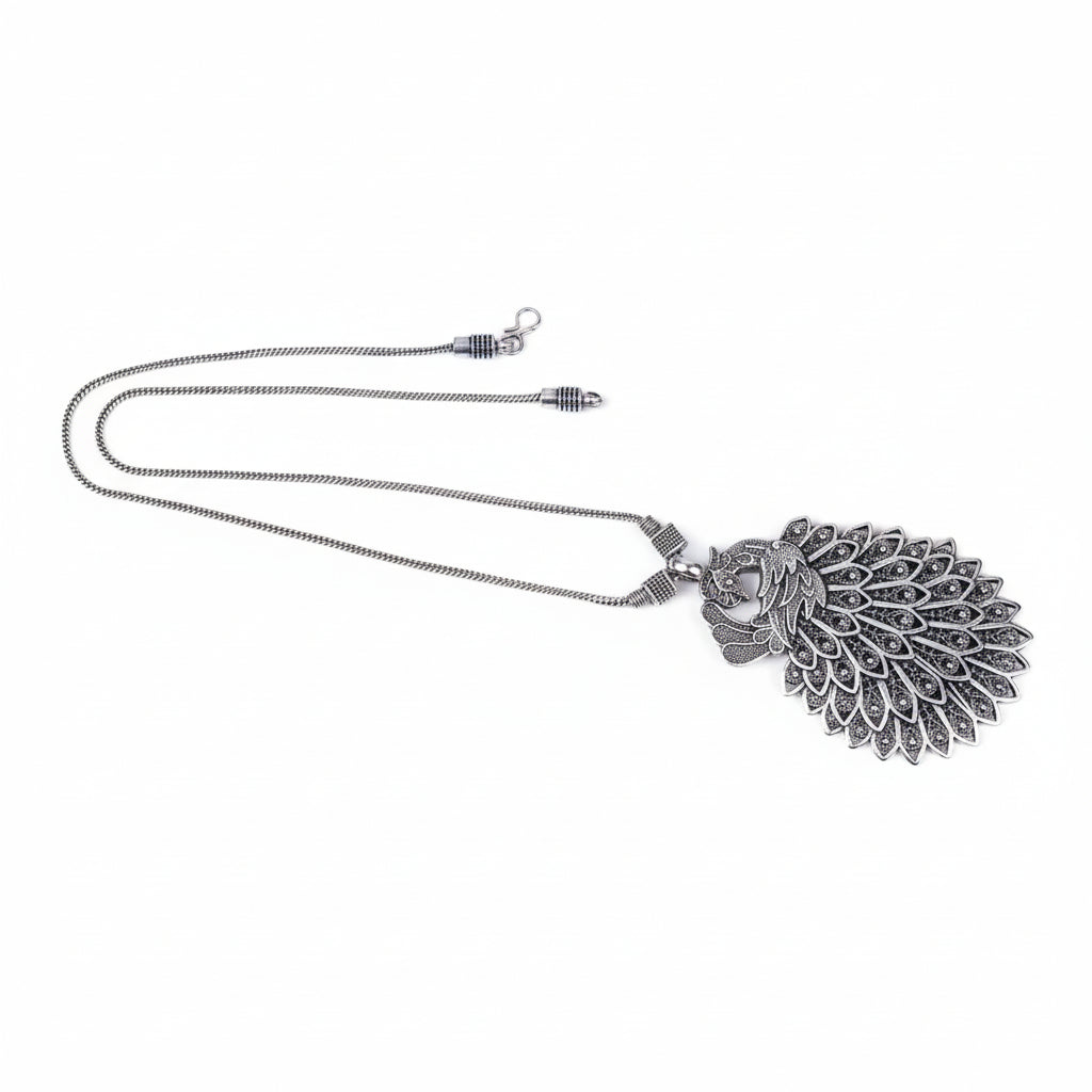 Mayur magic oxidized chain neckpiece (Silver)