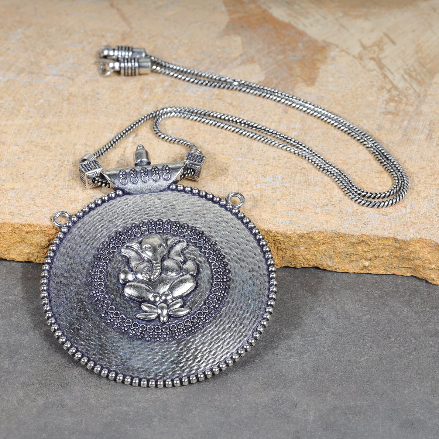 Ganpati goodness oxidized chain neckpiece (Silver)