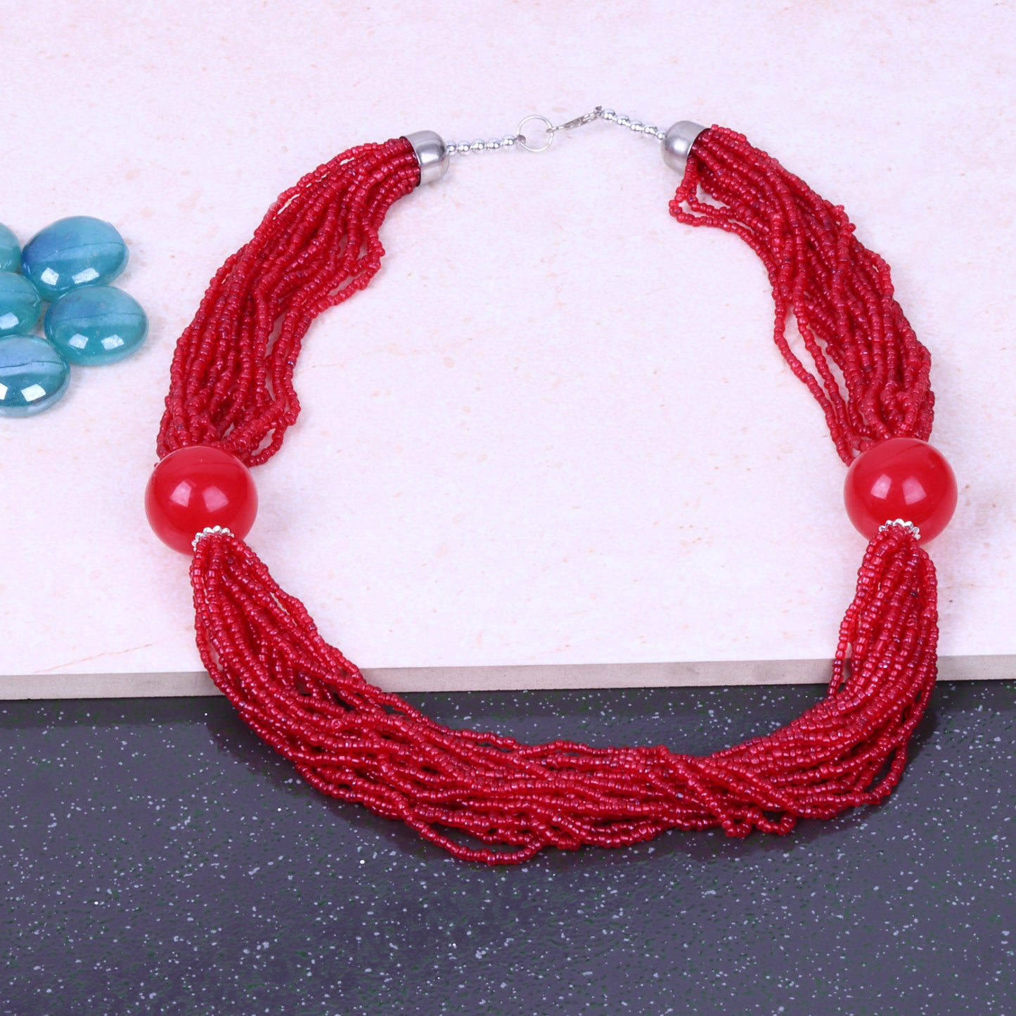 Crimson red beaded neckpiece