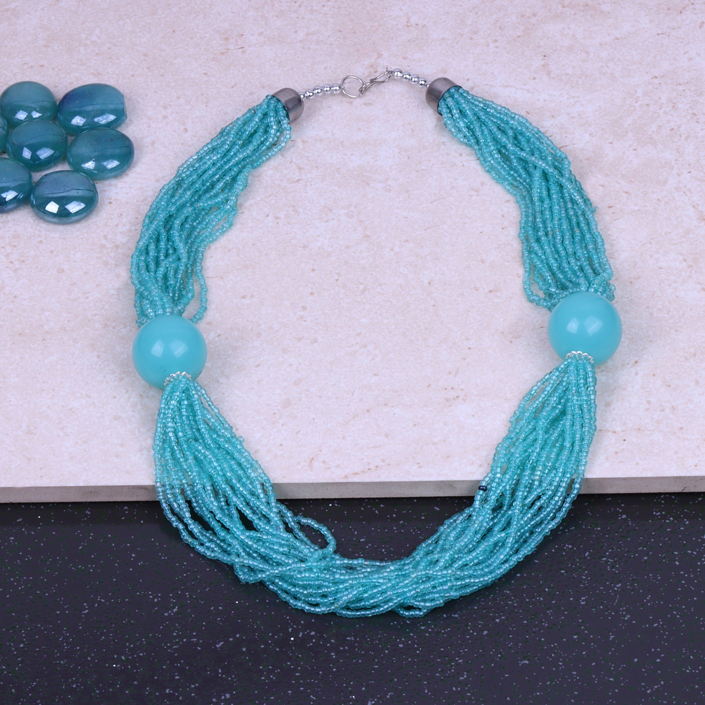 Aqua blue beaded neckpiece