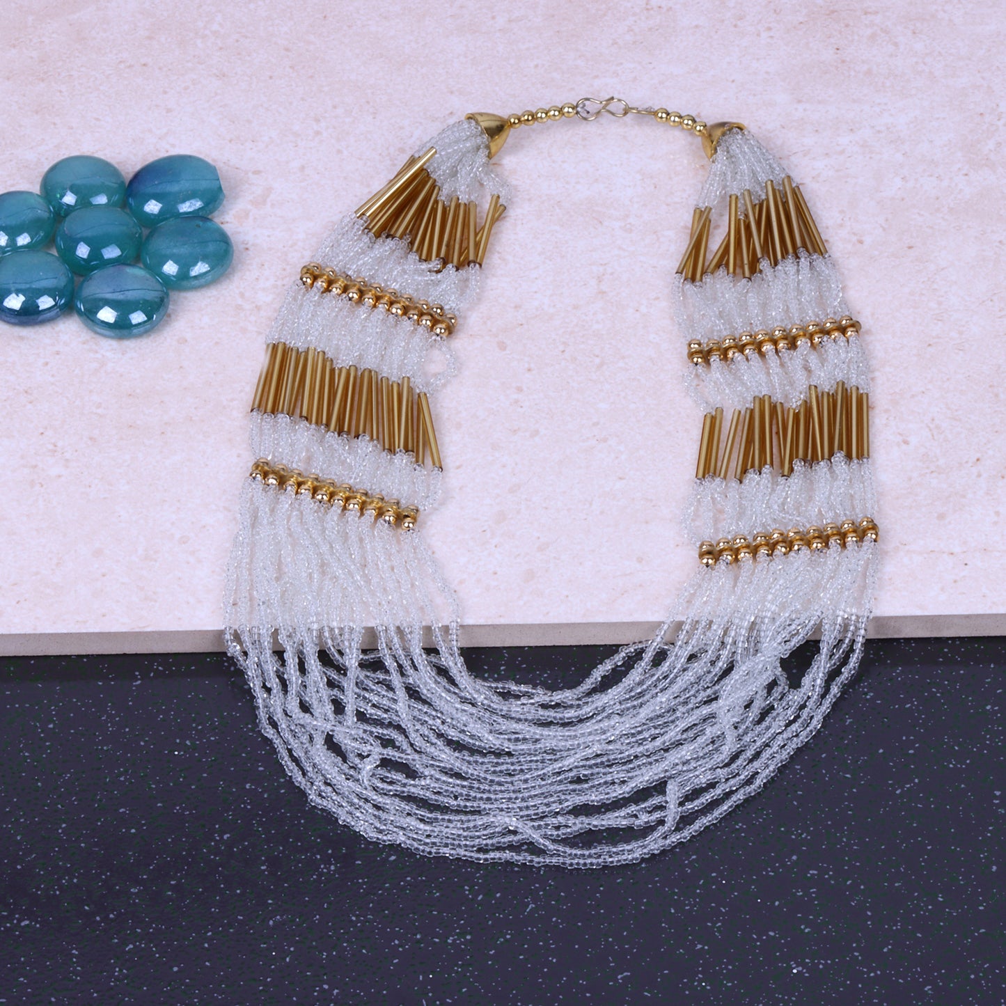 Pearl and aura beaded neckpiece