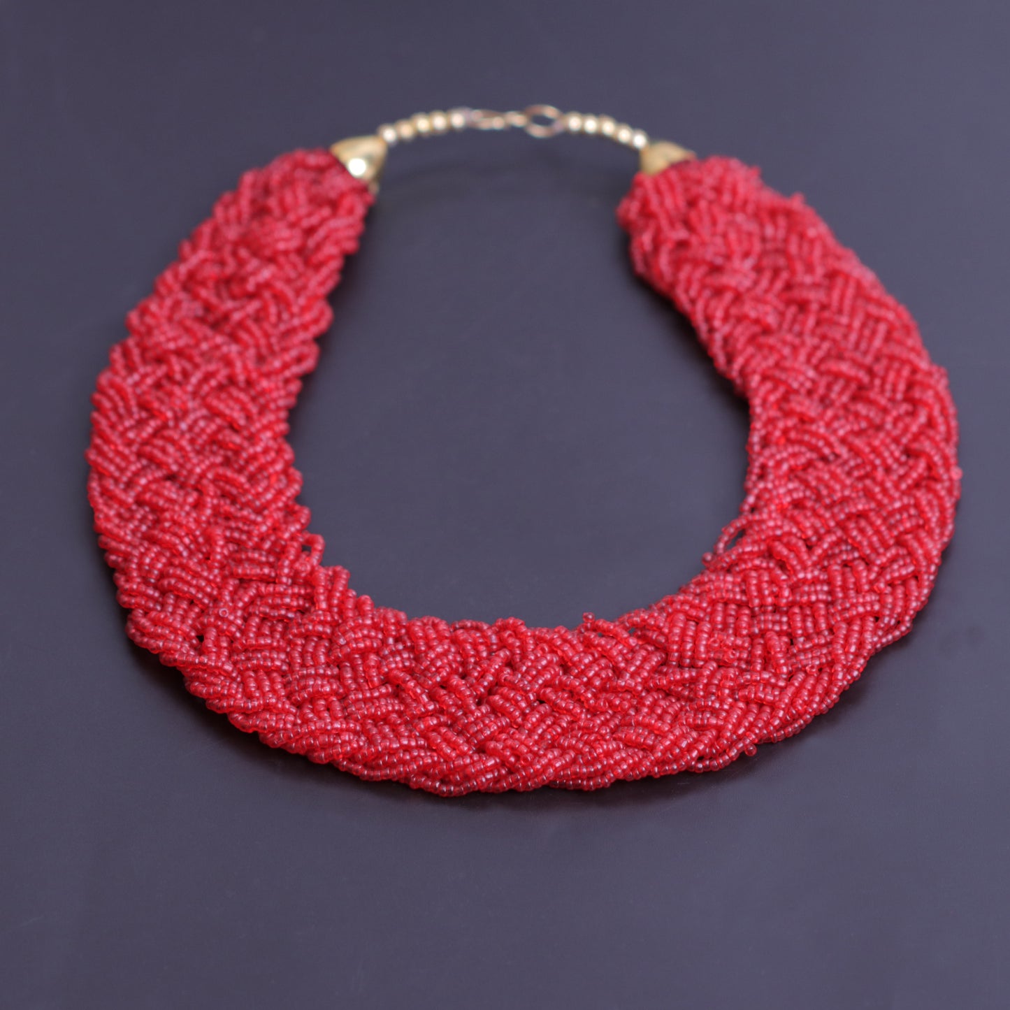 Crimson red braided beaded neckpiece