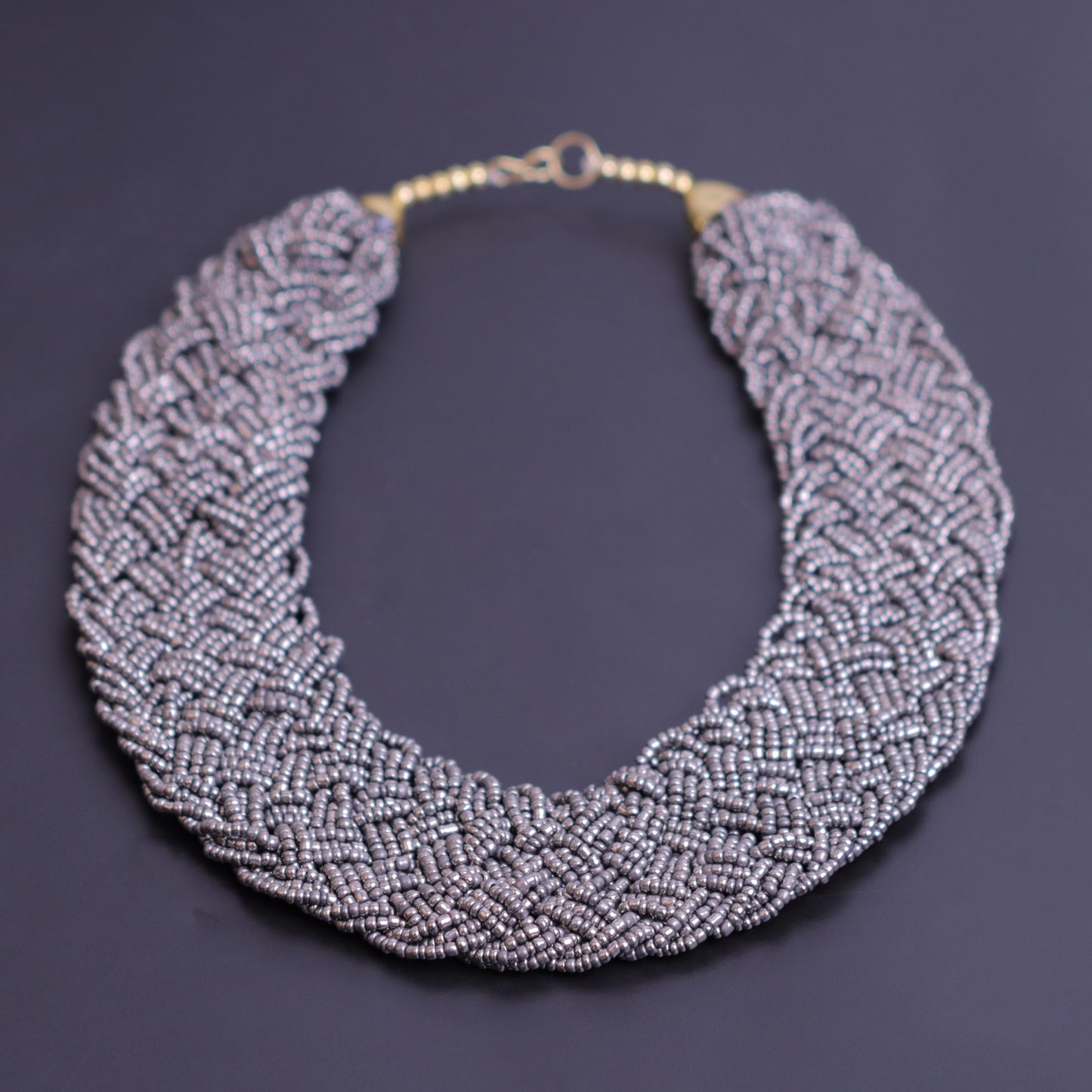 The Beauteous Braided Criss-Cross Beaded Neckpiece (Grey)