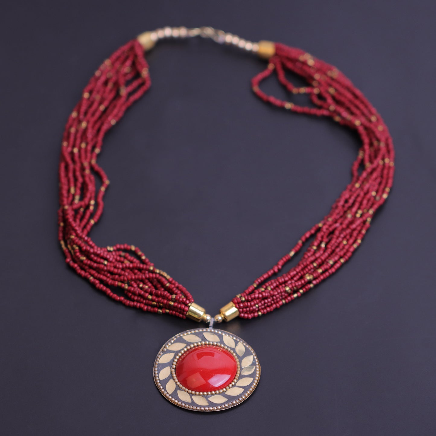 Flame drape stone studded beaded neckpiece