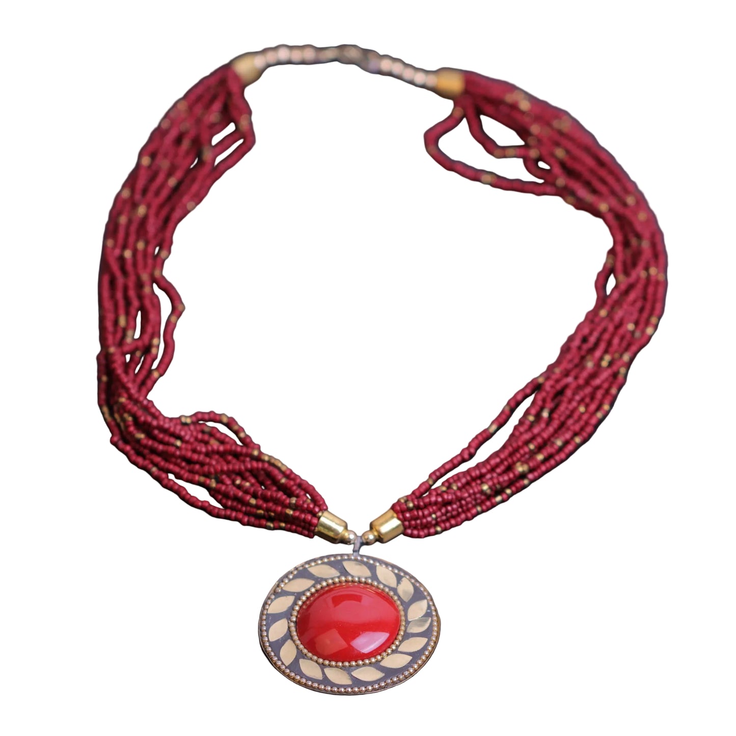 Flame drape stone studded beaded neckpiece