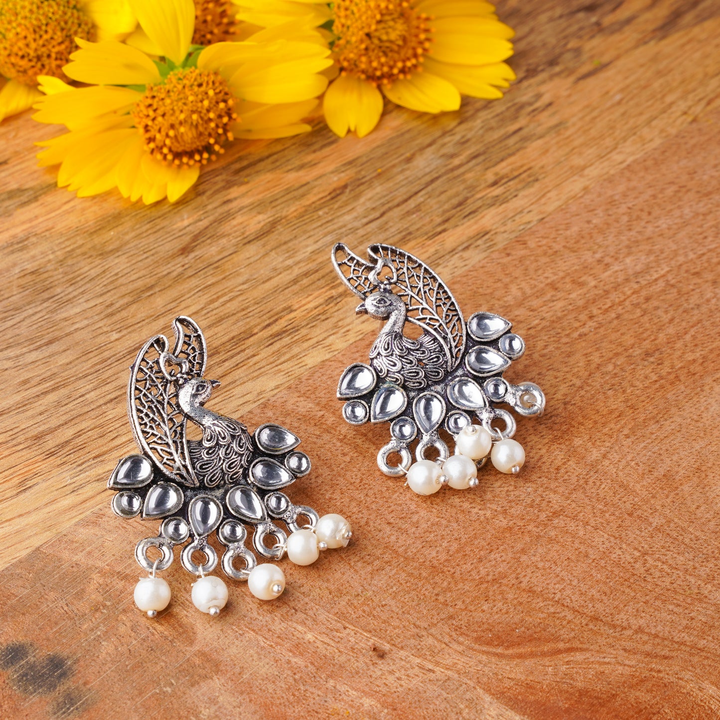White Stone Studded Peacock Earrings