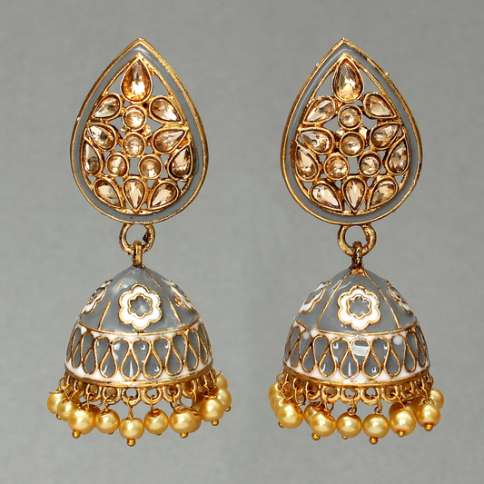 Grey enamelled drop shaped polki earrings