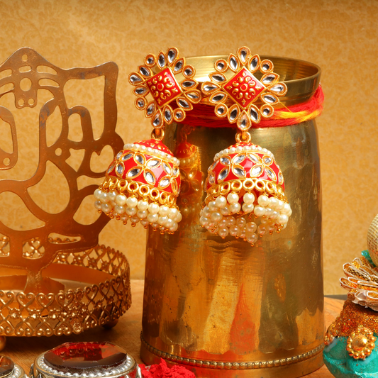 Kundan studded Meenakari Danglers with hanging Baby pearls