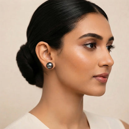 Glossy Dome Stud Earrings (Black)