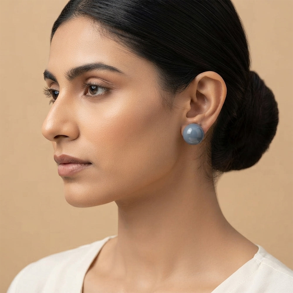 Glossy Dome Stud Earrings (Blue)