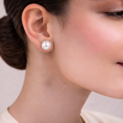 Glossy Dome Stud Earrings (White)