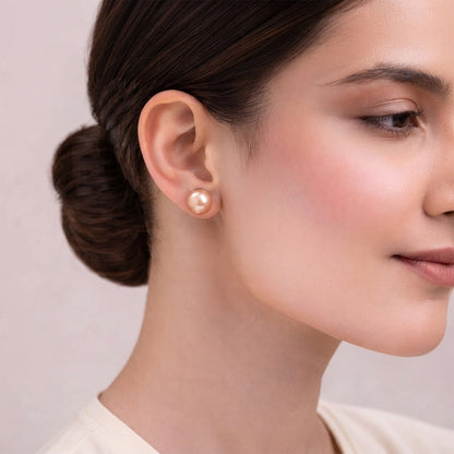 Glossy Dome Stud Earrings (Orange)