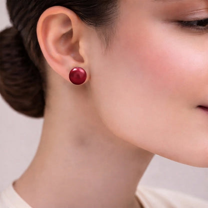 Glossy Dome Stud Earrings (Red)