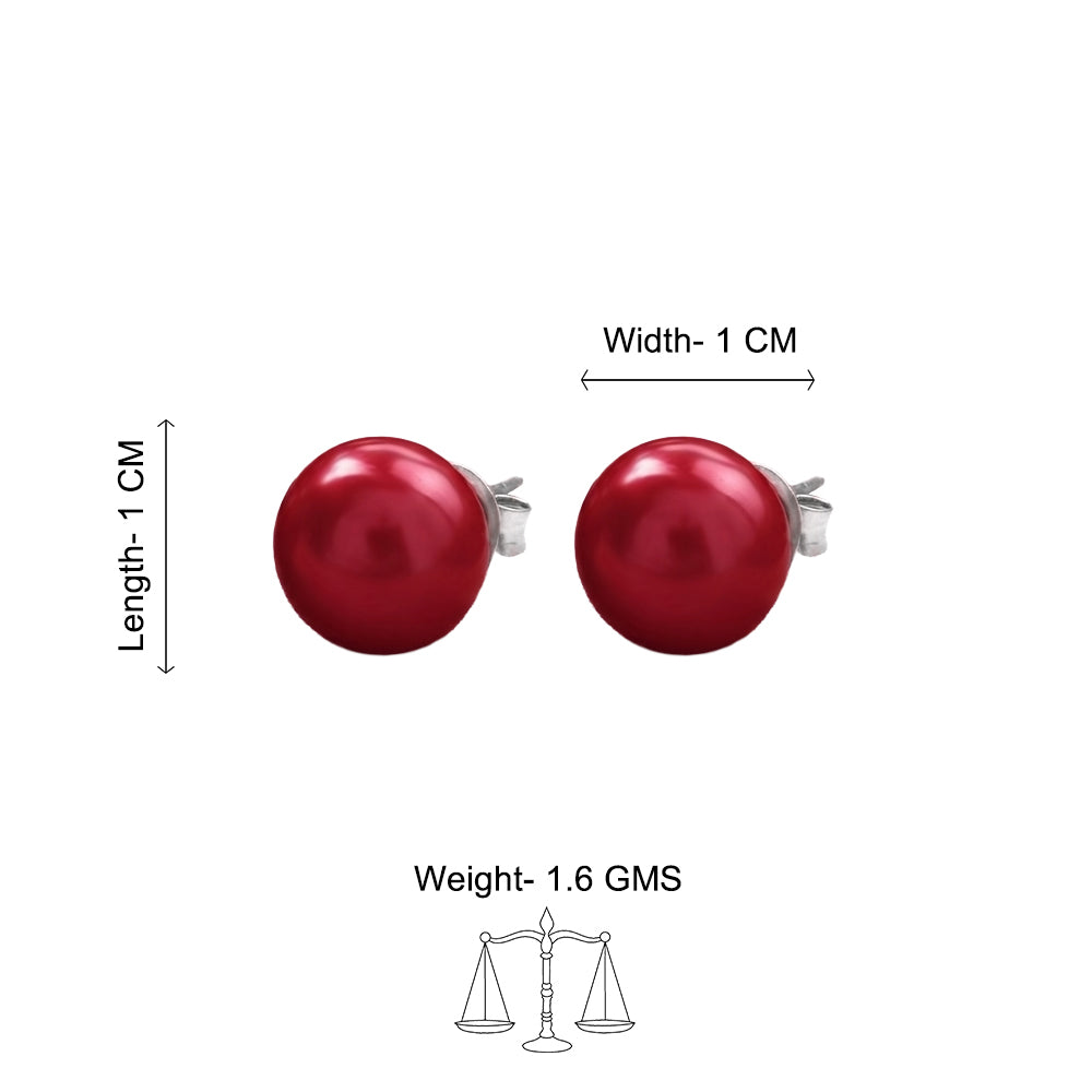 Glossy Dome Stud Earrings (Red)