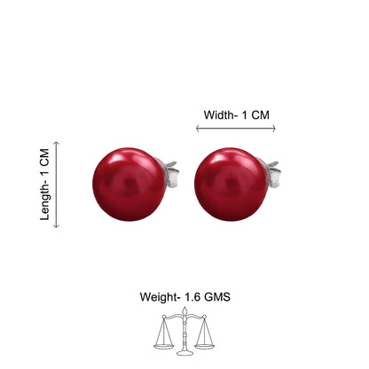 Glossy Dome Stud Earrings (Red)