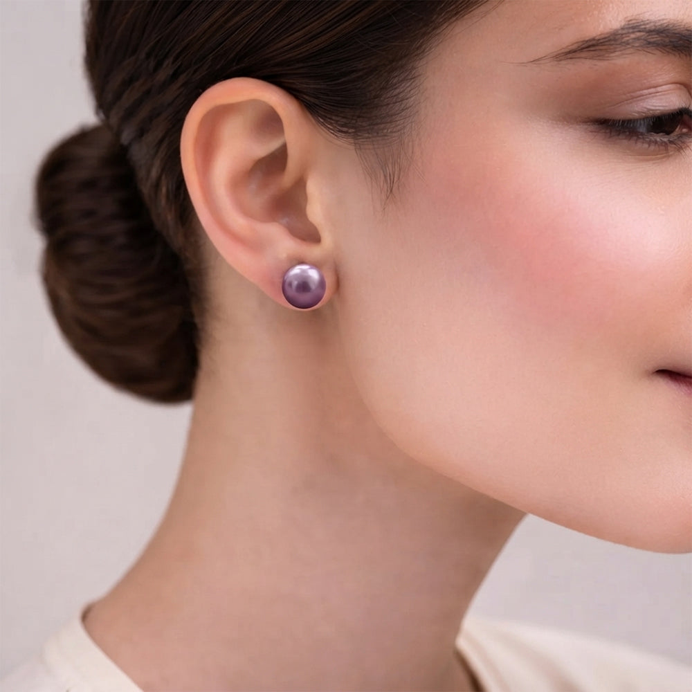 Glossy Dome Stud Earrings (Purple)