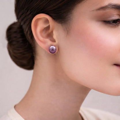 Glossy Dome Stud Earrings (Purple)