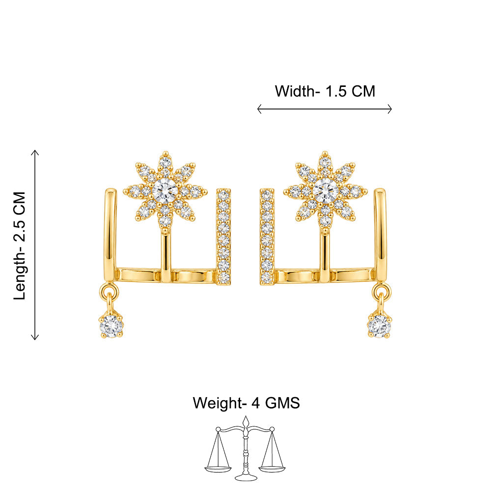 Golden Daisy Charm Drop Earrings