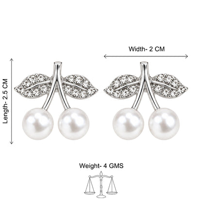 Silver Pearl Cherry Stud Earrings