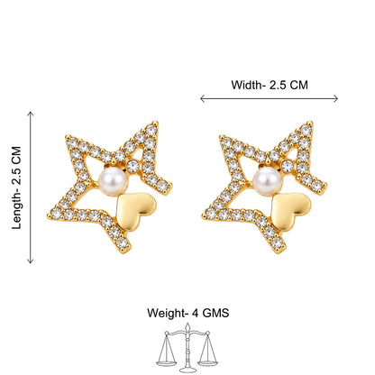 Starry Pearl Bow Stud Earrings
