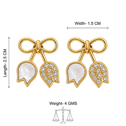 Golden Bow Charm Stud Earrings