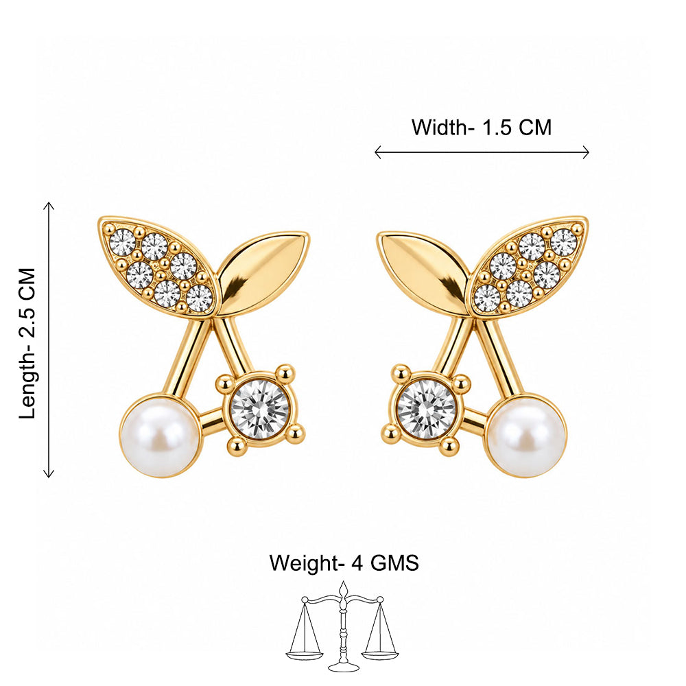 Golden Pearl Leaf Stud Earrings