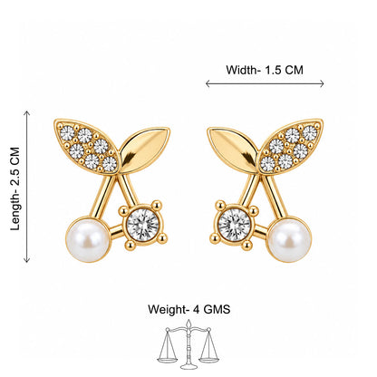 Golden Pearl Leaf Stud Earrings