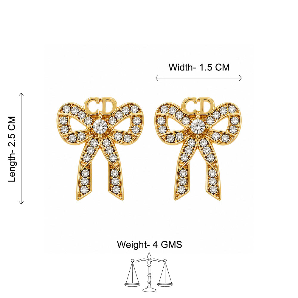 Golden Bow Sparkle Stud Earrings