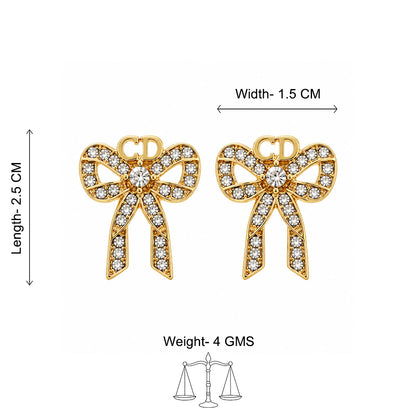 Golden Bow Sparkle Stud Earrings