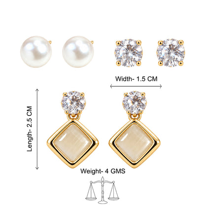 Golden Square Pearl Earrings