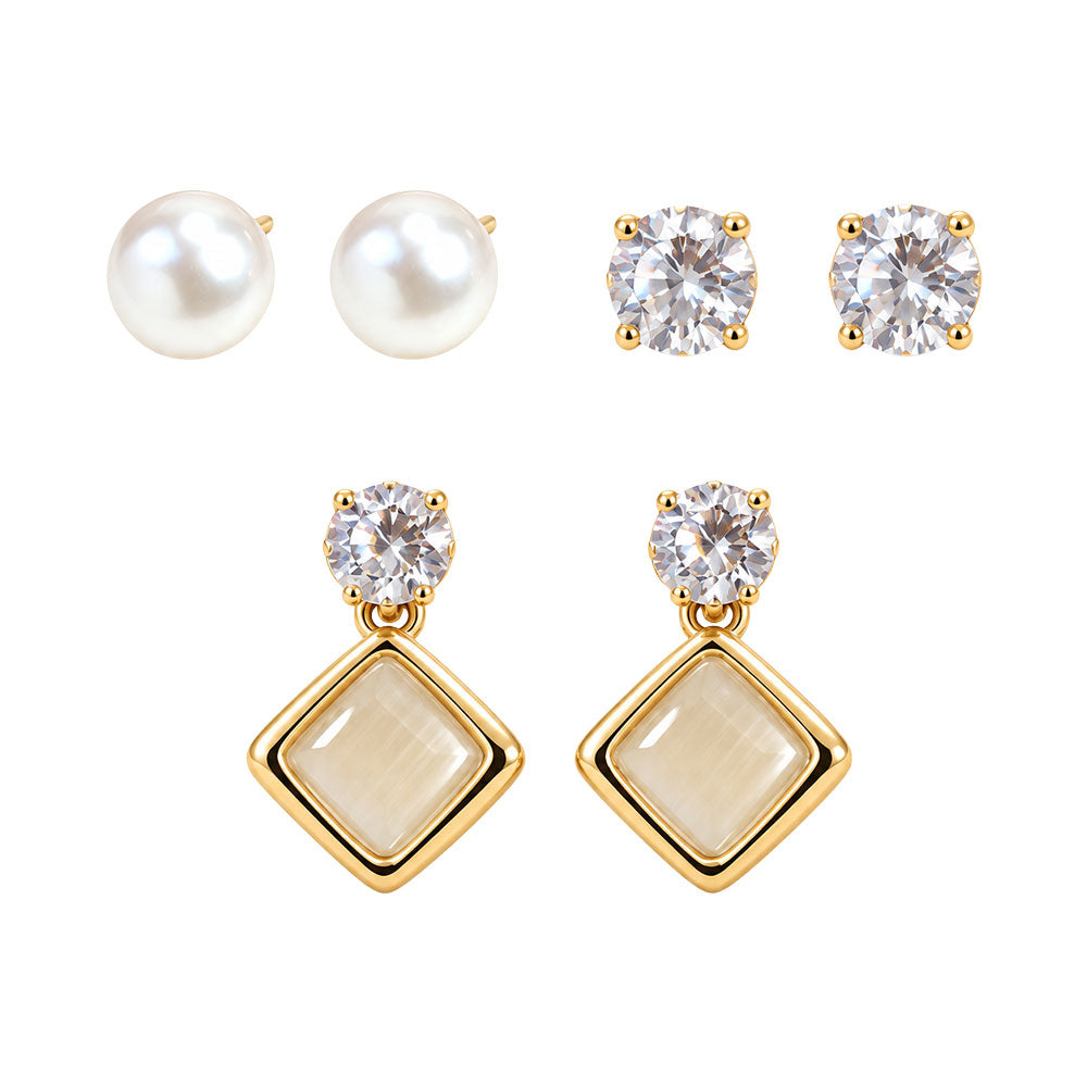 Golden Square Pearl Earrings
