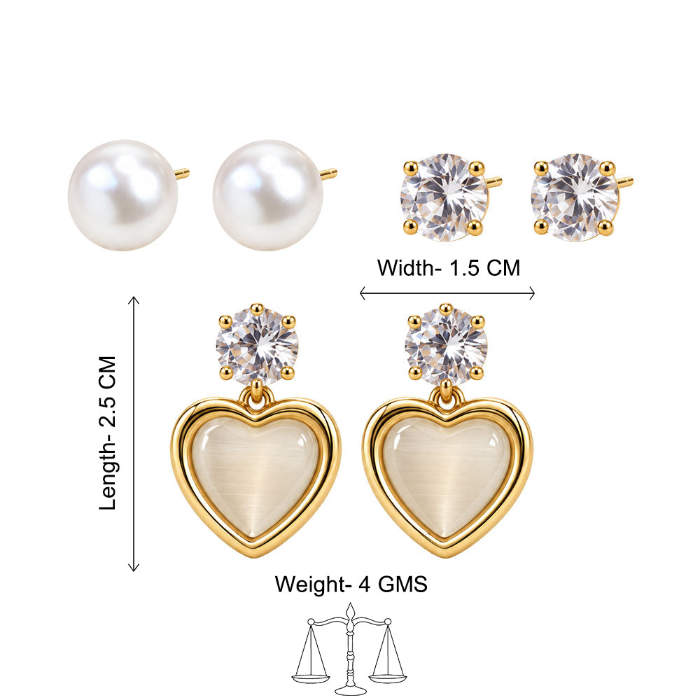 Golden Heart Pearl Drop Earrings