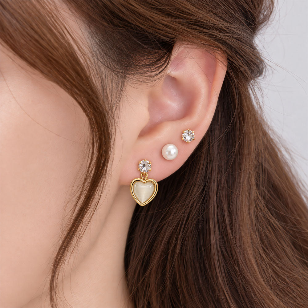 Golden Heart Pearl Drop Earrings