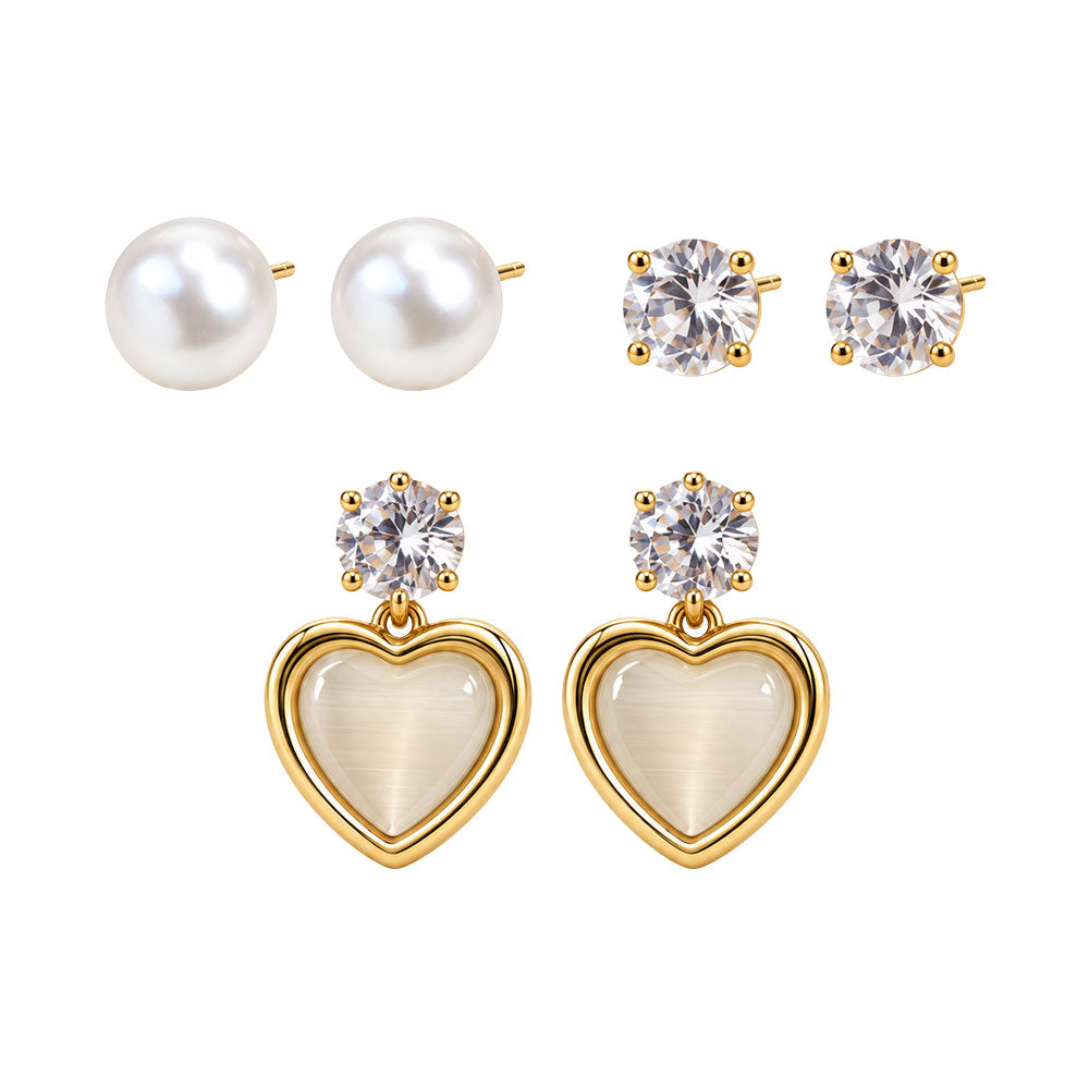 Golden Heart Pearl Drop Earrings