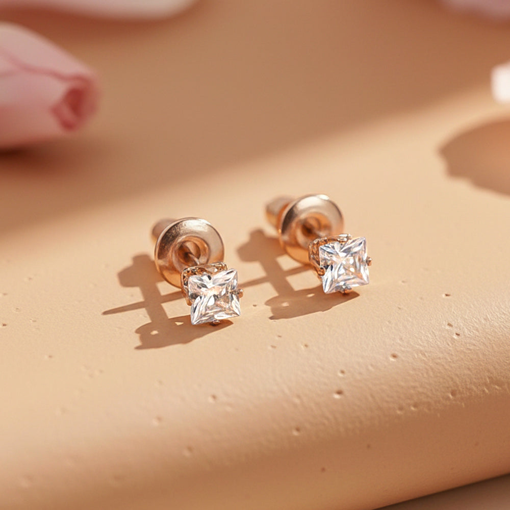 Zirconia Crystal Square Stud Earrings