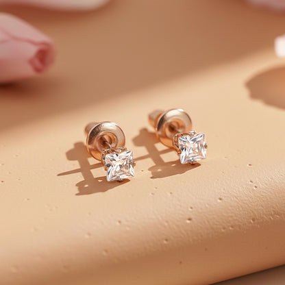 Zirconia Crystal Square Stud Earrings