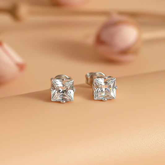 Zirconia Crystal Square Stud Earrings