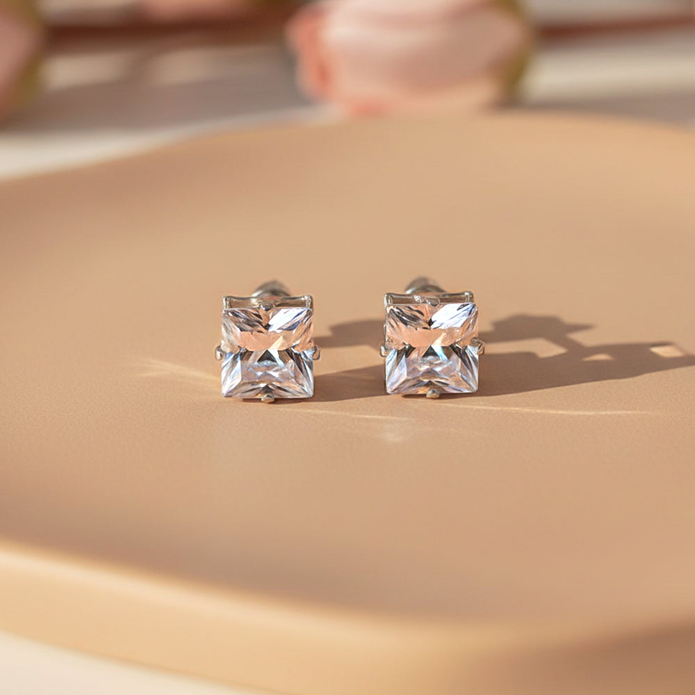 Zirconia Crystal Square Stud Earrings