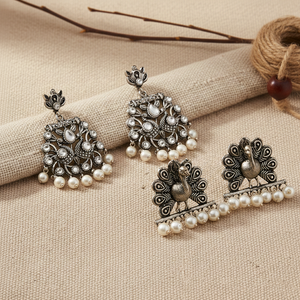 StylishKudi Oxidised Silver Earrings&Chandbali Earrings ComboSet for Women&girl