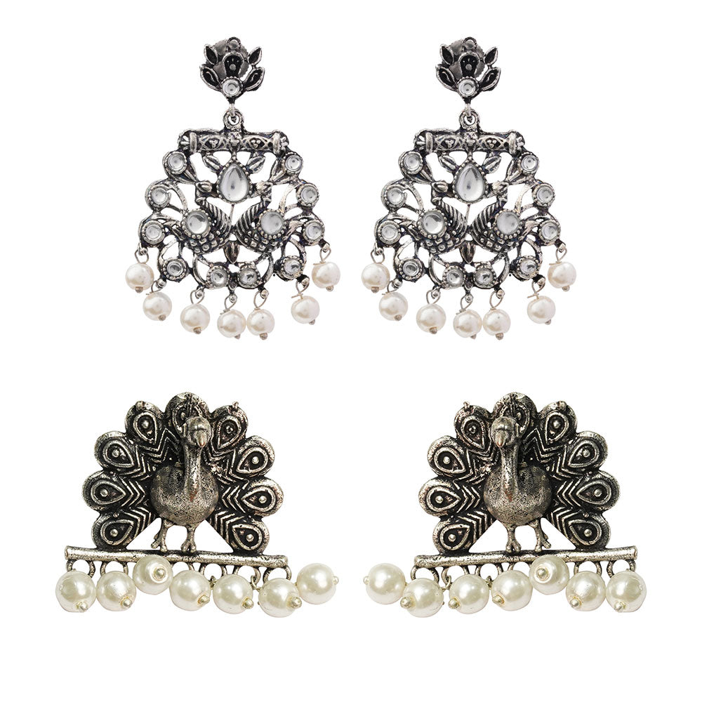 StylishKudi Oxidised Silver Earrings&Chandbali Earrings ComboSet for Women&girl
