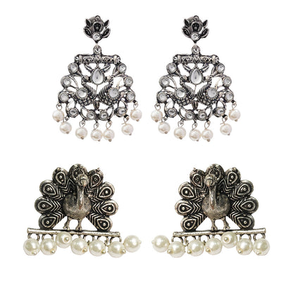 StylishKudi Oxidised Silver Earrings&Chandbali Earrings ComboSet for Women&girl