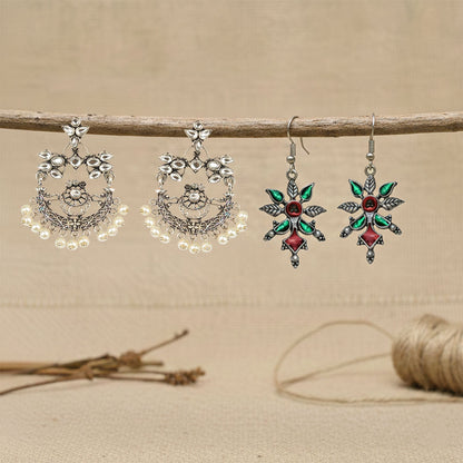 StylishKudi Oxidised Silver Stud & Chandbali Earrings Combo Set for Women&girl